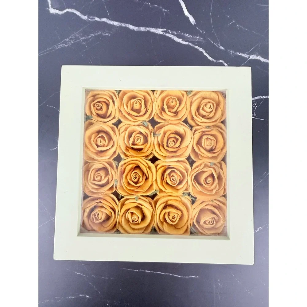 Sage Green Wooden Latching Shadow Box Yellow Roses 6